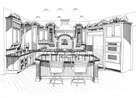 Artistic Sketch of Kitchen