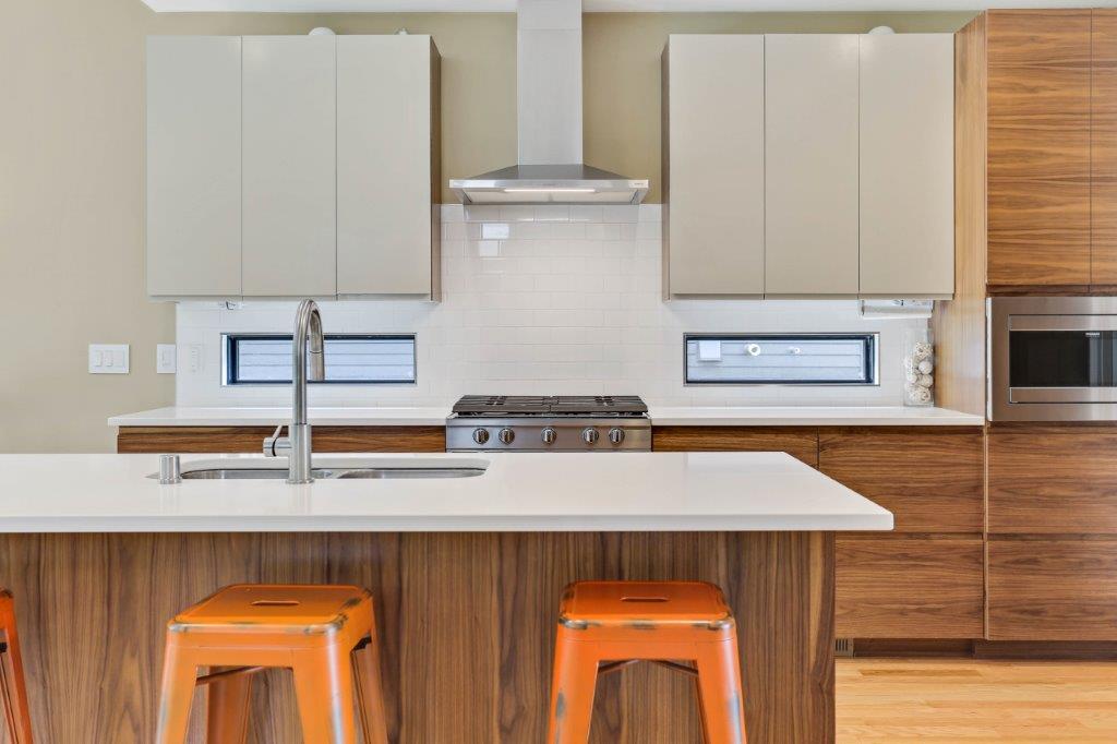 Minneapolis Modern Home Kitchen Backsplash with Windows