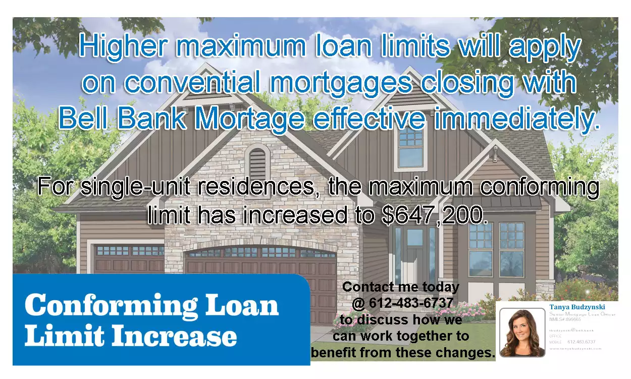 New higher loan limits on conventional mortgages closing with Bell Bank