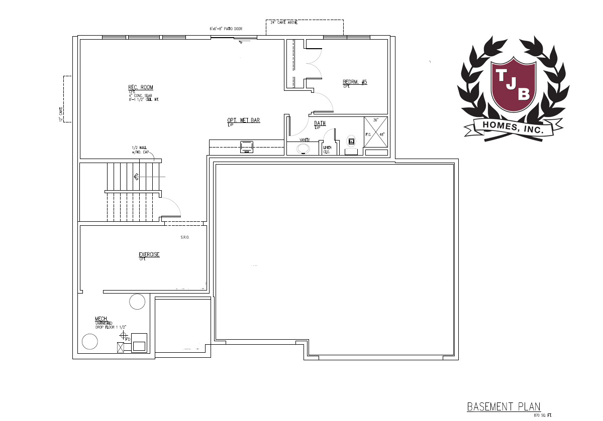 Emma Basement Plan – Rec Room, Wet Bar, Bedroom, Bath and Exercise Room