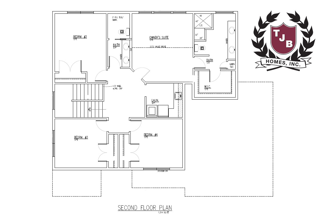 Emma Second Floor Plan – Owner’s Suite, 3 Bedrooms, Laundry and Baths