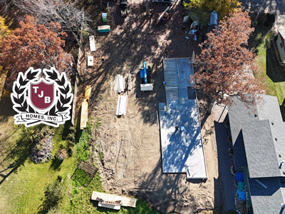 Aerial drone view of Kelly Home Plan TJB #784