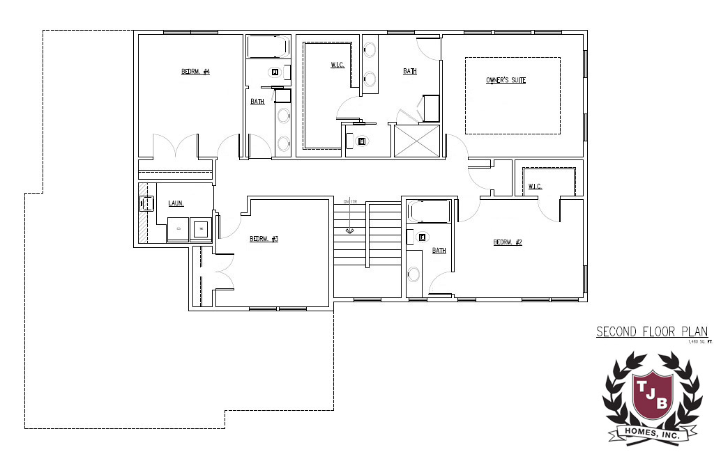 TJB #753 Home Plan second Floor Plan features owner's suite, bedroom ensuite, 2 additional bedrooms, 1 additional baths, laundry room