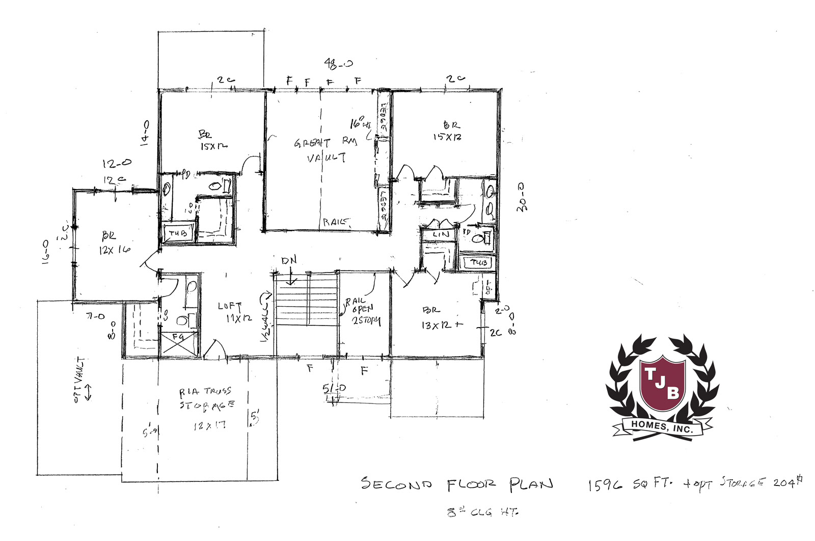 Second Level Floor Plan features Four Private Bedroom En-Suites and Loft overlooking Great Room