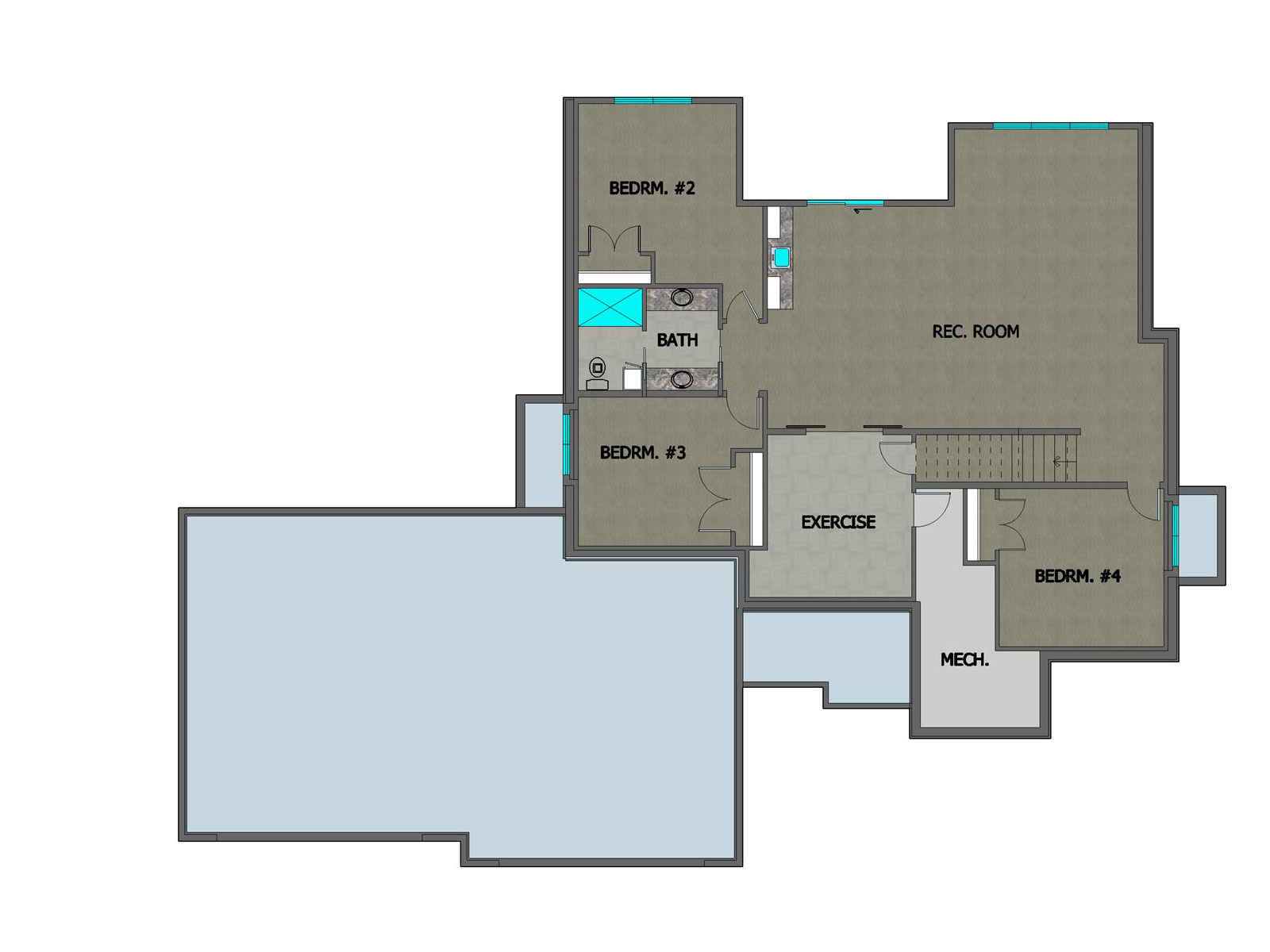 TJB #747 Caitlin Rambler Home Plan Color Basement Floor Plan