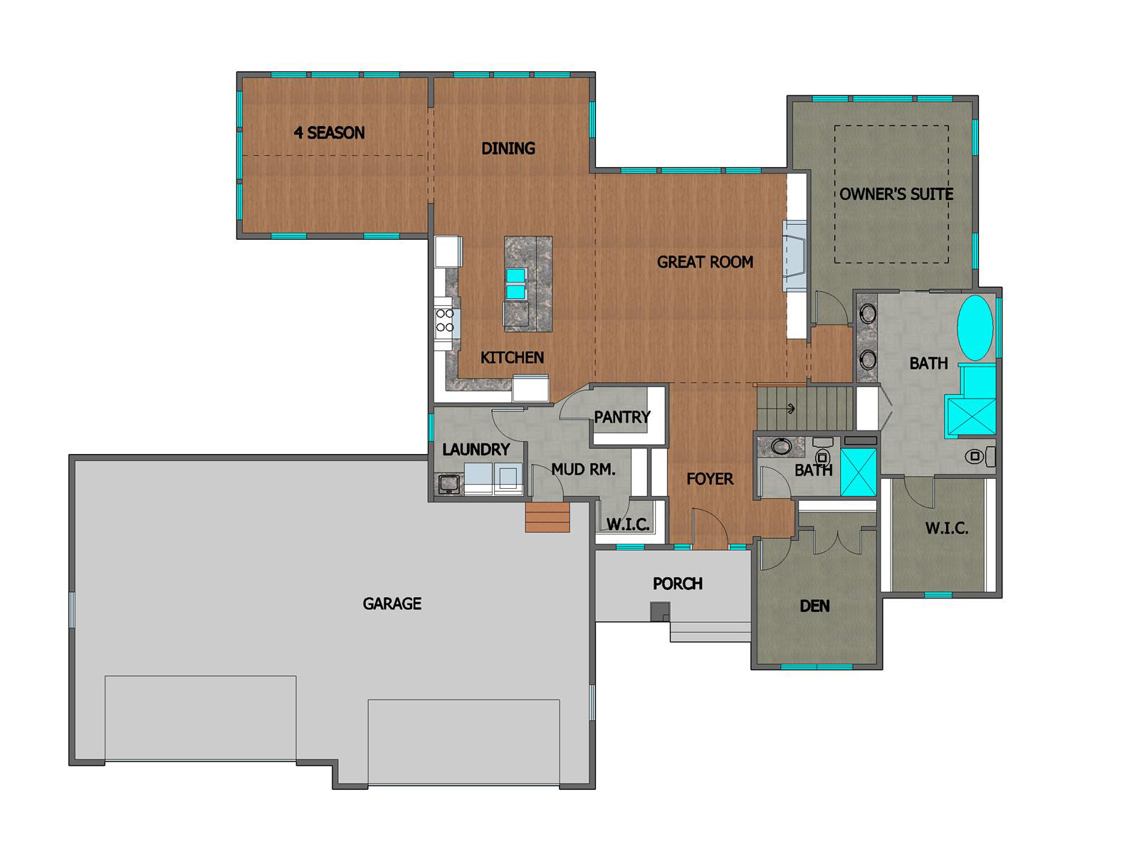 TJB #747 Caitlin Rambler Home Plan Color Main Floor Plan