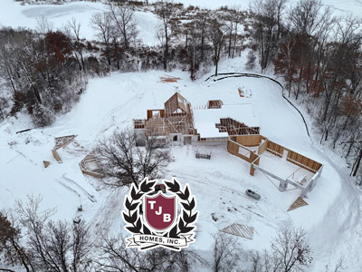 Aerial drone view of Mary-Beth Home Plan TJB #775