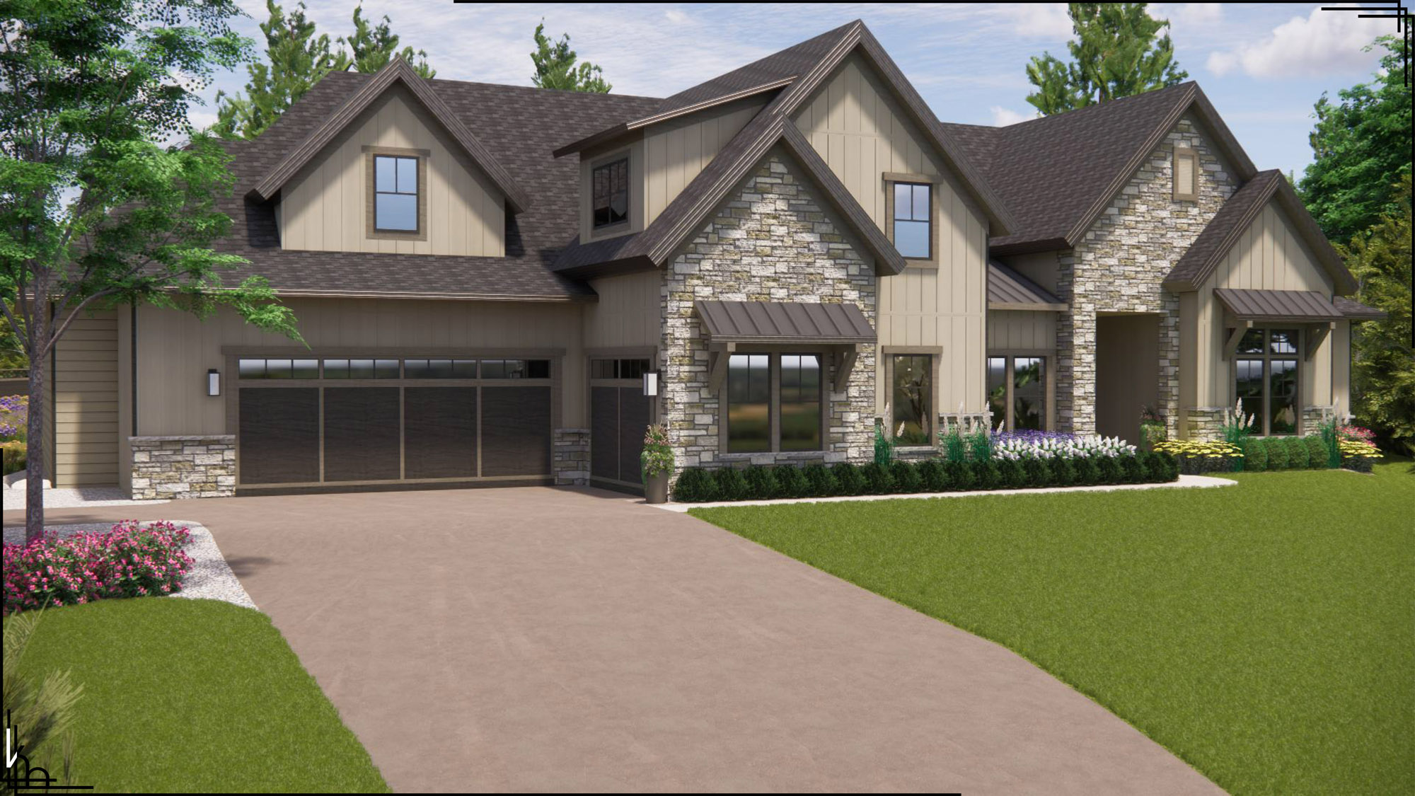 TJB #765 Hillside IV Home Plan front exterior rendering