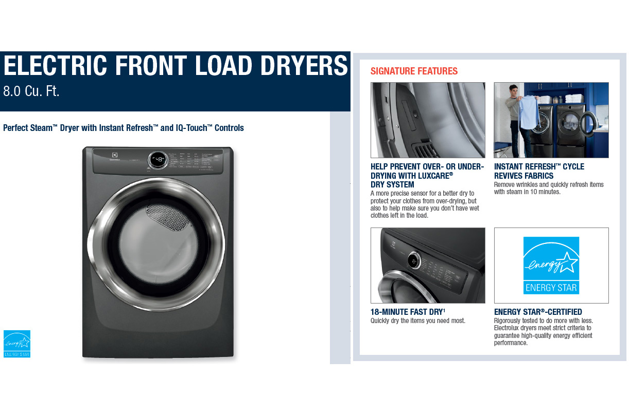 8.0 Cubic Foot Front Load Electric Dryer