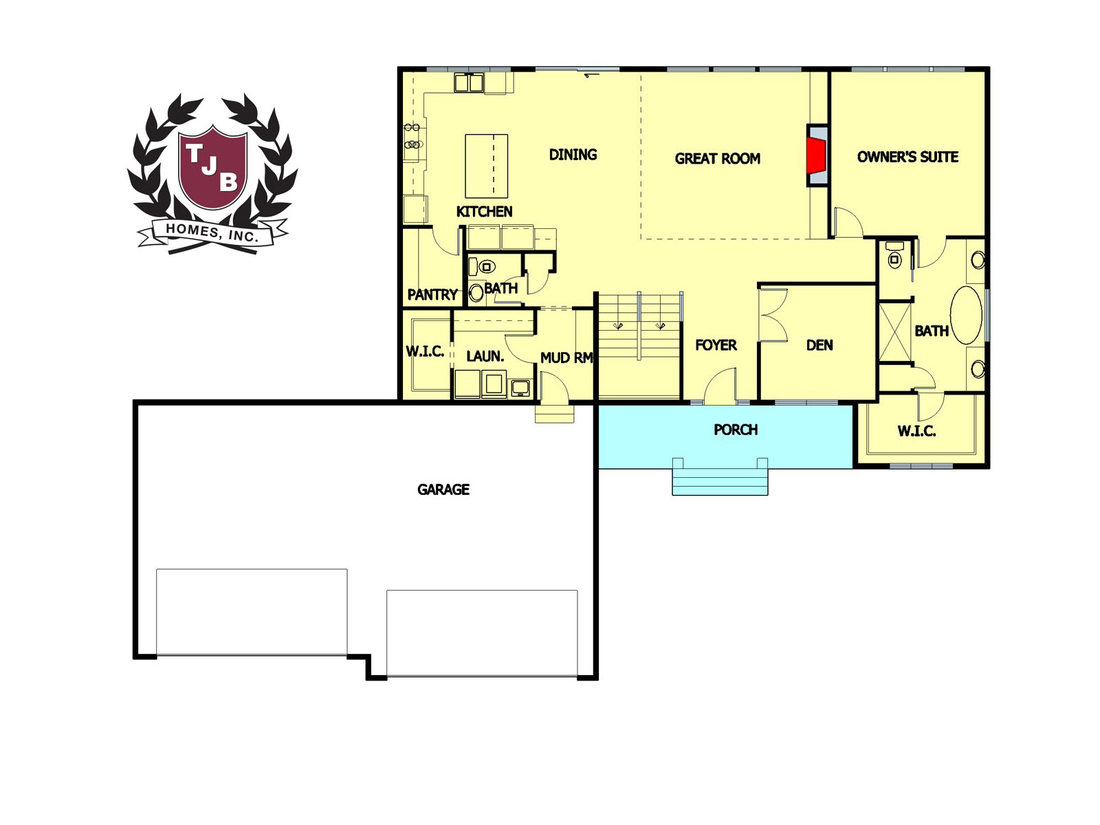 Kristy main floor plan with main-floor master suite and four-car garage