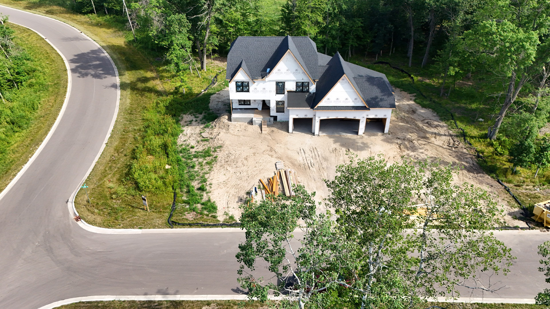 Drone view of The Madison on 1.7-acre setting