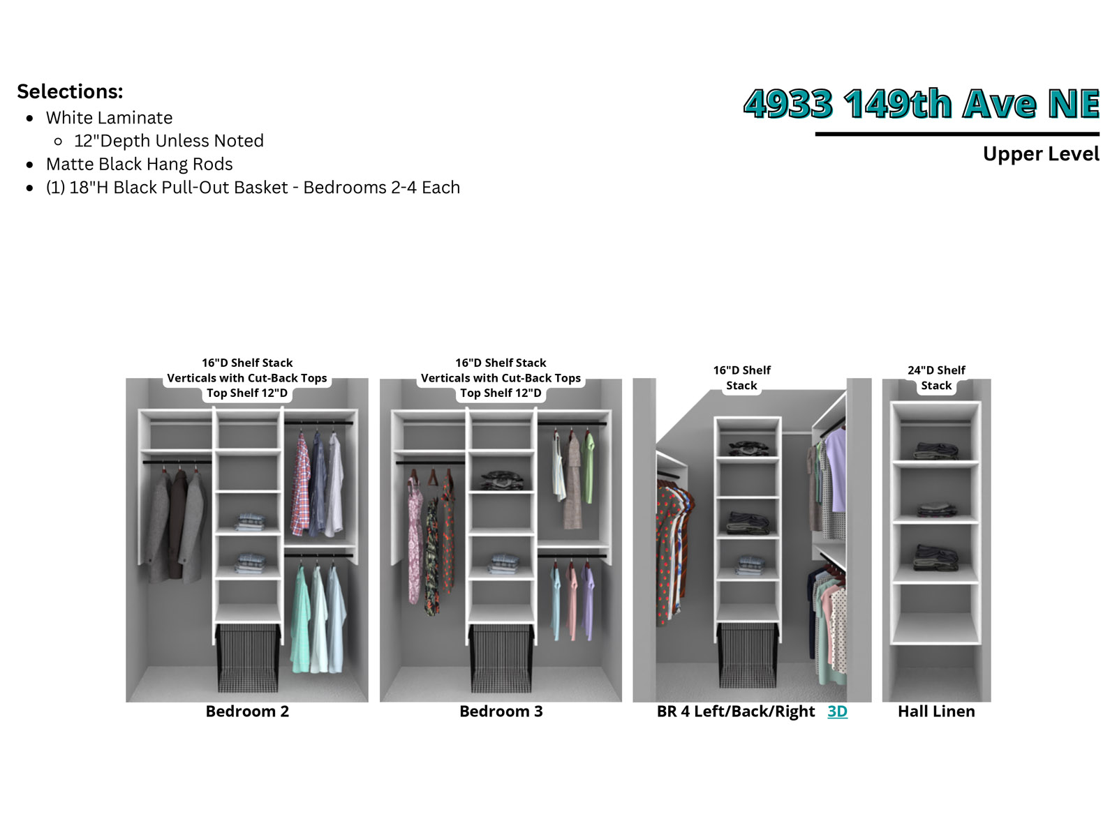 The Madison Closet Selections Bedrooms 2, 3, 4 and Hall Linen