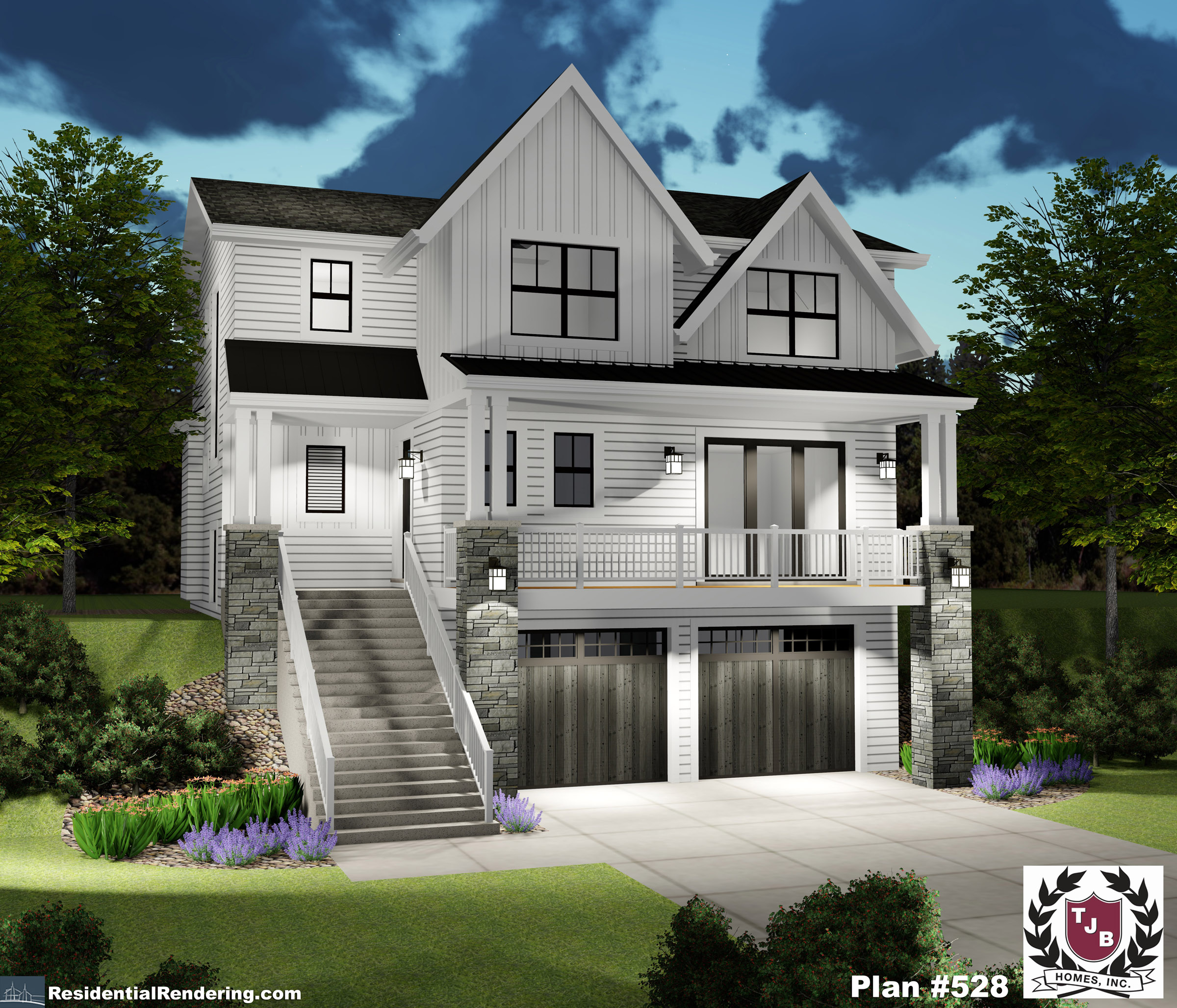 Home Front Plan Color Rendering Night View